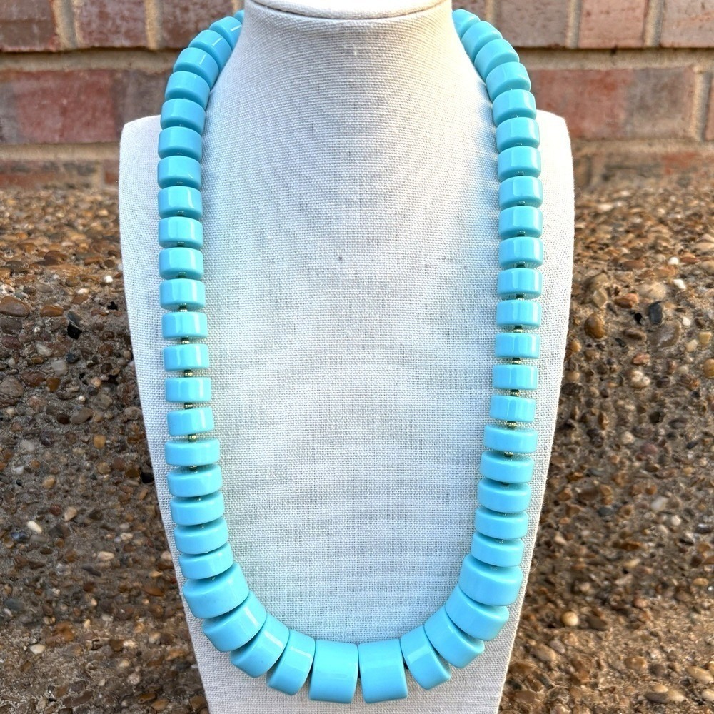 VTG Joan Rivers Graduated Disc Acrylic Lucite Necklace Turquoise Chunky 24"
